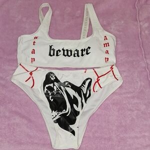 White and Black Graphic Bikini Set